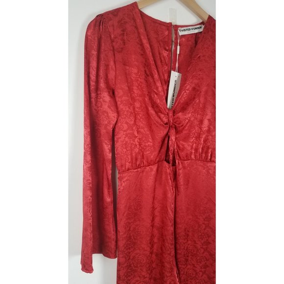Twisted Wunder London Women's Sz. 8 Tie Front Jumpsuit In Satin Jacquard Red NWT - Picture 4 of 8
